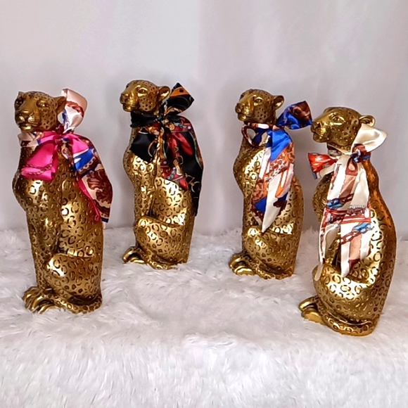 Leopard Decor Statues Gold w/Twilly